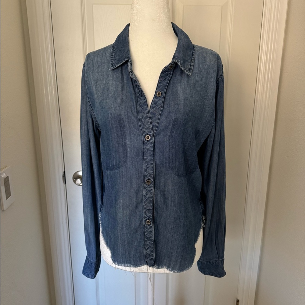 Rails Denim Blue Ingrid Raw Hem Button Down Shirt